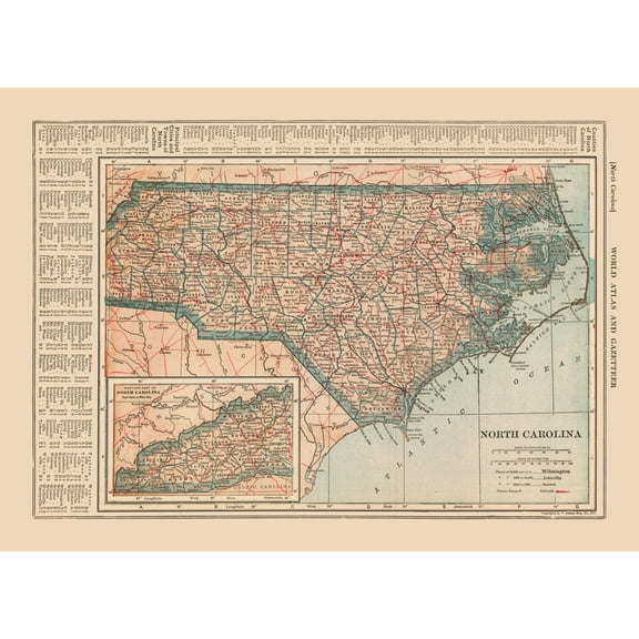 Historic State Map - North Carolina - Reynold 1921 - 31.67 x 23 - Vintage Wall Art