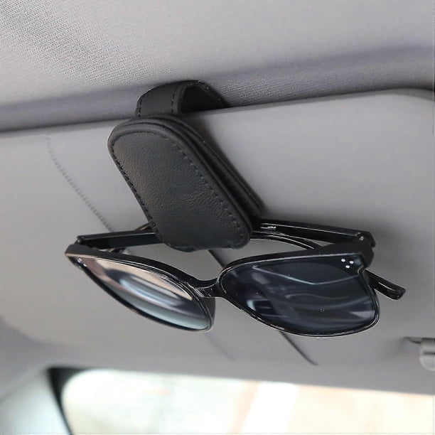 SZTXJ Sunglasses Holders (Black)for Car Sun Visor, Magnetic Leather Glasses Eyeglass Hanger Clip for Car, Ticket Card Clip Eyeglasses Mount, Car Visor