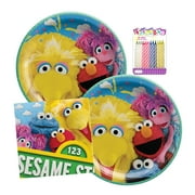 Big Bird Elmo Celebration Kit for 16 - Complete Party Supplies with 9 Inch Plates, Luncheon Napkins, and Birthday Candles for a Fun and Memorable Event