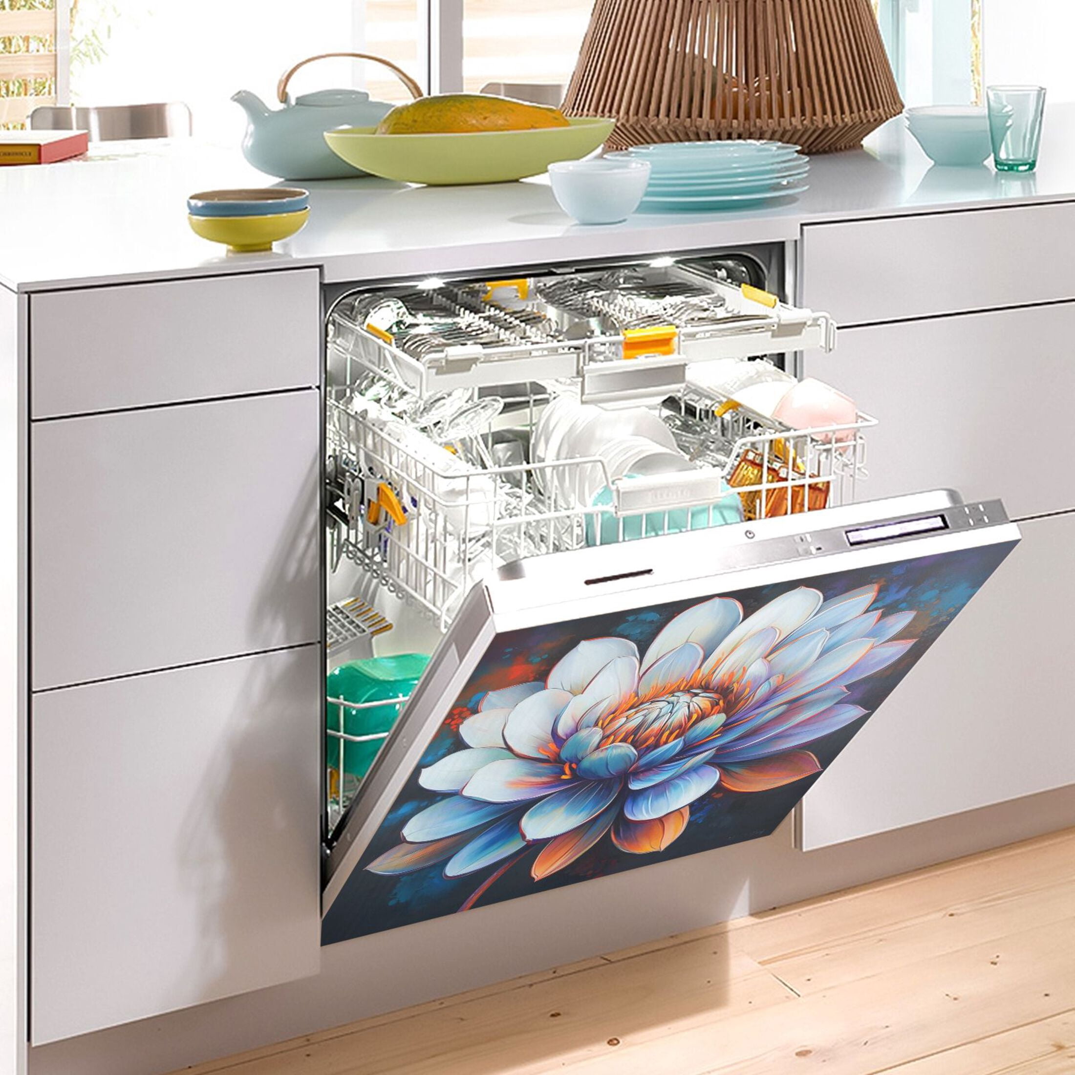 Dishwasher Magnetic Sticker 23x26 Inch Refrigerator Magnetic Sticker Washing Machine Magnetic Sticker Kitchen Panel Magnetic Sticker Home Decor Big Blue Flowers
