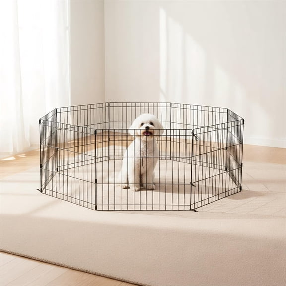 Pefilos 24" Tall Folding Metal Puppy/Dog Exercise Pen, Indoor/Outdoor 8 Panels Playpen with No Door, Provides 16 Sq Feet of Play Space, Black