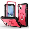 thumbnail image 1 of Compatible with iPhone 14 Plus Case 6.7 Inch 2022, Hybrid 2 in 1 Hard PC Soft TPU Heavy Duty Rugged Bumper Shockproof Full-Body Protective Cover with Finger Ring Kickstand, Black + Rose, 1 of 7