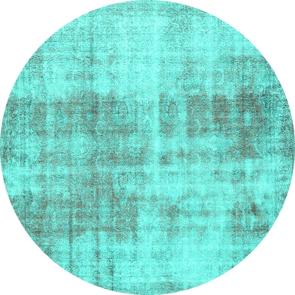 Ahgly Company Machine Washable Indoor Round Persian Turquoise Blue Traditional Area Rugs, 5' Round