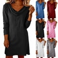 thumbnail image 4 of gakvbuo Summer Linen Dress For Women Mini Dress Tunic Dress Ladies' Solid Color Elegant Swinging Collar Drawn Collar Long Sleeve Round Neck Dress, 4 of 8