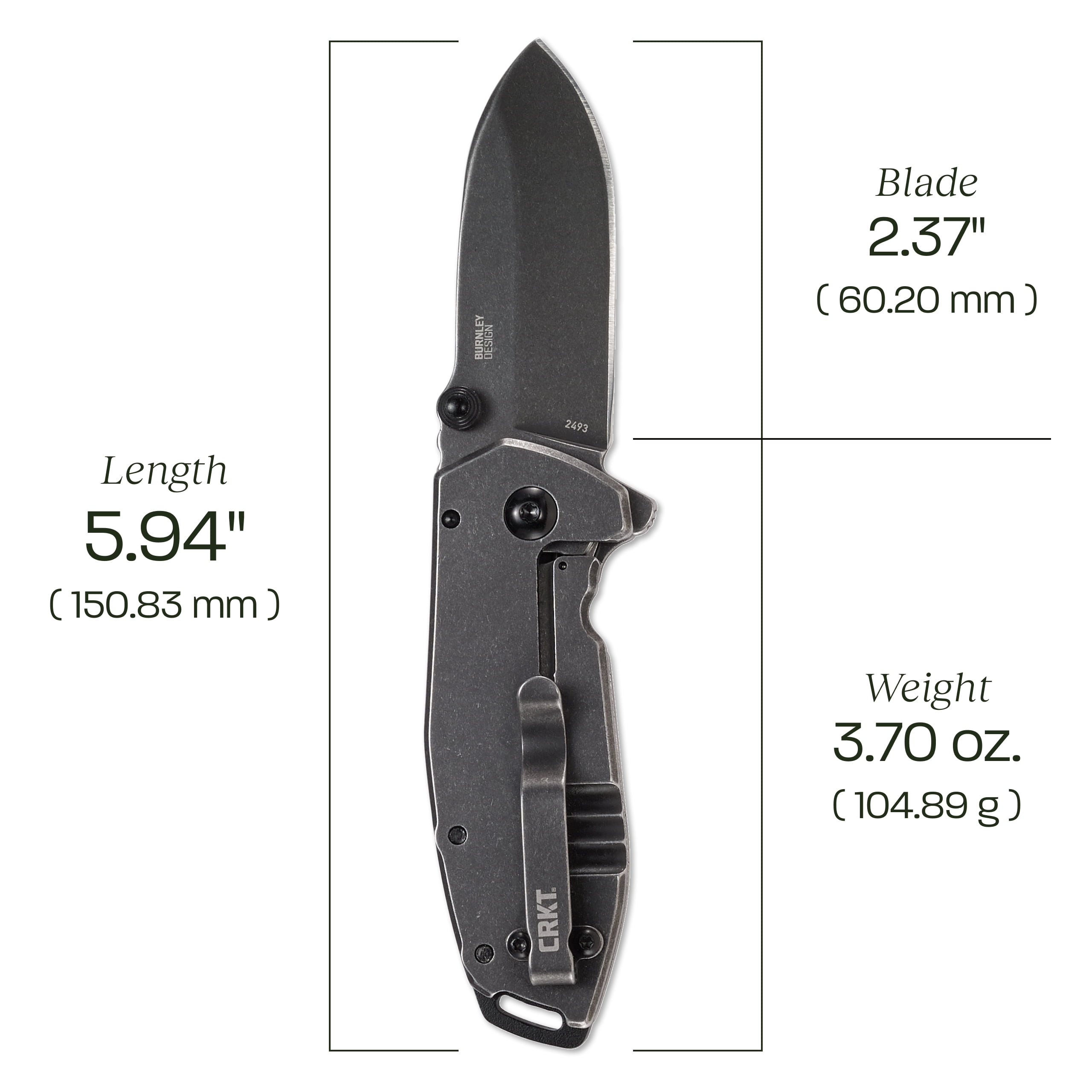 CRKT Squid Black Everyday Carry Assisted Folding Knife with Frame Lock: Stainless Steel Plain Edge Blade, Stainless Steel Handle, Pocket Clip, 2493