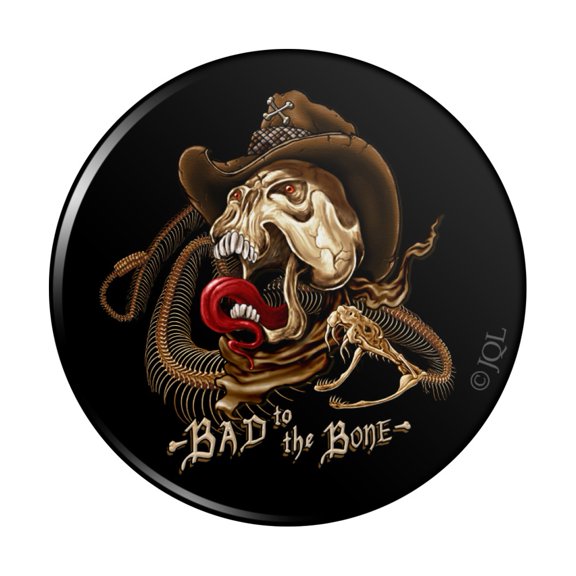 Bad To The Bone Skull Snake Biker Motorcycle Western Pinback Button Pin