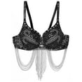 thumbnail image 5 of TiaoBug Womens Shiny Rhinestone Underwire Push Up Bra Belly Dance Top Tassel Corset Crop Bustier Black 34/75C, 5 of 6