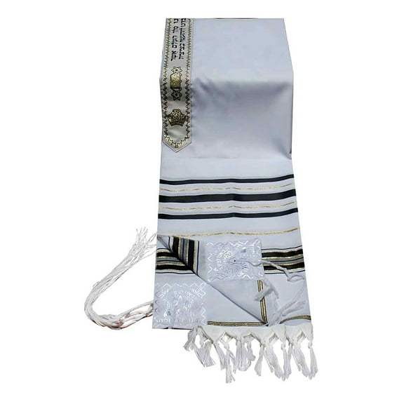 Talitnia Acrylic Tallit (Imitation Wool) Prayer Shawl Black and Gold Stripes in Size 24" Long and 72" Wide