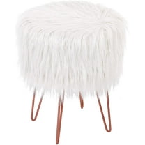 BirdRock Home Faux Fur Foot Stool Ottoman with Hair Pin Legs - White