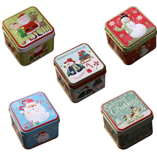 Square Candy Pot Embossing Christmas Candy Embossing Christmas Candy Box; Box Tinplate Cookie Gift Empty Cans Xmas Chocolates Container Holder