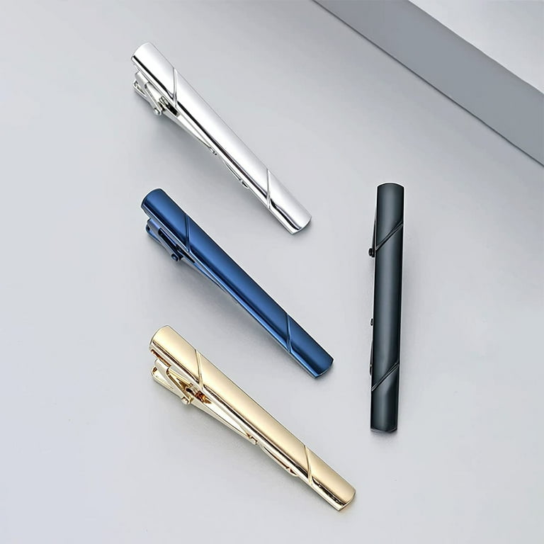 EIMELI 4 PCS Tie Clips for Men, Black Gold Blue Gray Silver Tie