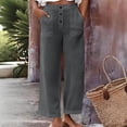 thumbnail image 3 of Bloomae Womens High Waisted Straight Leg Work Pants Lightweight Casual Solid Color Lounge Trousers Loose Boho Pants with Pockets Dark Gray S, 3 of 10