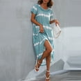thumbnail image 5 of Sundresses for Women Casual Summer - Women's Summer Maxi Dress Casual Striped V Neck Short Sleeves T Shirt Dress High Low Flowy Midi Long Sun Dresses, 5 of 7