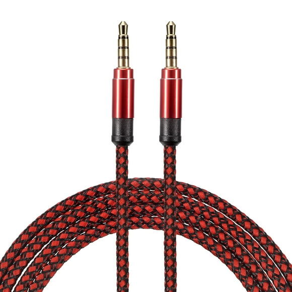 2 Pack Aux Cable 3.5mm Male to Male Nylon Braided 10Ft 4 Pole Hi-Fi Stereo Sound Auxiliary Cord Red
