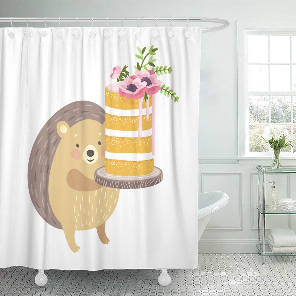 71" Polyester fabric Hedgehogs and flowers Shower Curtain liner Bathroom curtain 