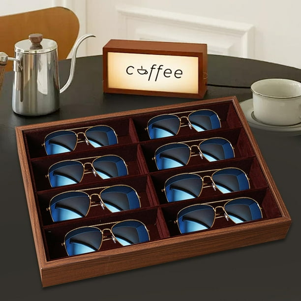 Almacenamiento de Gafas, 8 Compartimentos, Soporte de Madera para Gafas, Caja de Almacenamiento para Gafas de Sol, Organizador de Relojes de Joyería C Sin tapa Nogal