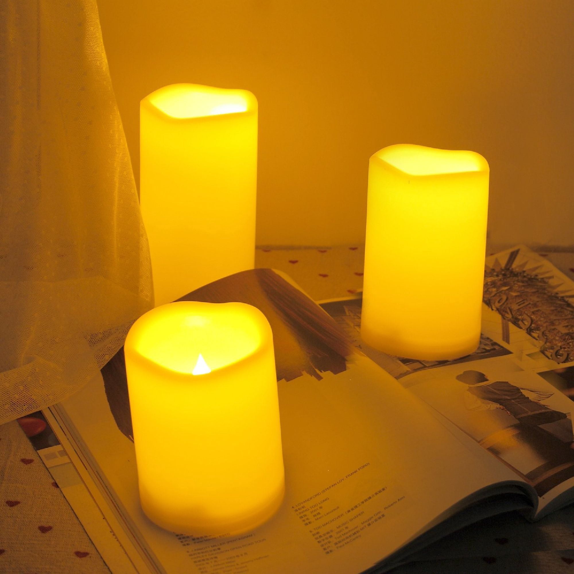 Candle Choice 3 PCS Outdoor Flameless Candles with Timer, Realistic Flickering LED Pillar Candles, Weatherproof Battery Operated C