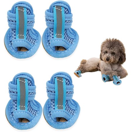 Mesh Dog Shoes Dog Boots, Breathable Dog Shoes for Small Dogs, Waterproof Puppy Booties Sandals with Anti-Slip Sole and Zipper, Dog Shoes Blue Size 2|Paw Protectors