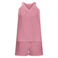 thumbnail image 6 of Women's 2 Piece Outfits Sleeveless V Neck Ruffle Sets Summer Contrast Top Matching Shorts, 6 of 6