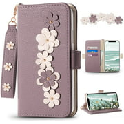 3CCart iPhone 12 Wallet Case with Card Holder, iPhone 12 Pro Case, Kickstand Flip Cover Floral Design with Credit Card