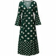 thumbnail image 4 of CEHVOM Femmes Casual V-Cou Manches Longues Évasées Boho Print Haute Robe Maxi Fendue, 4 of 5