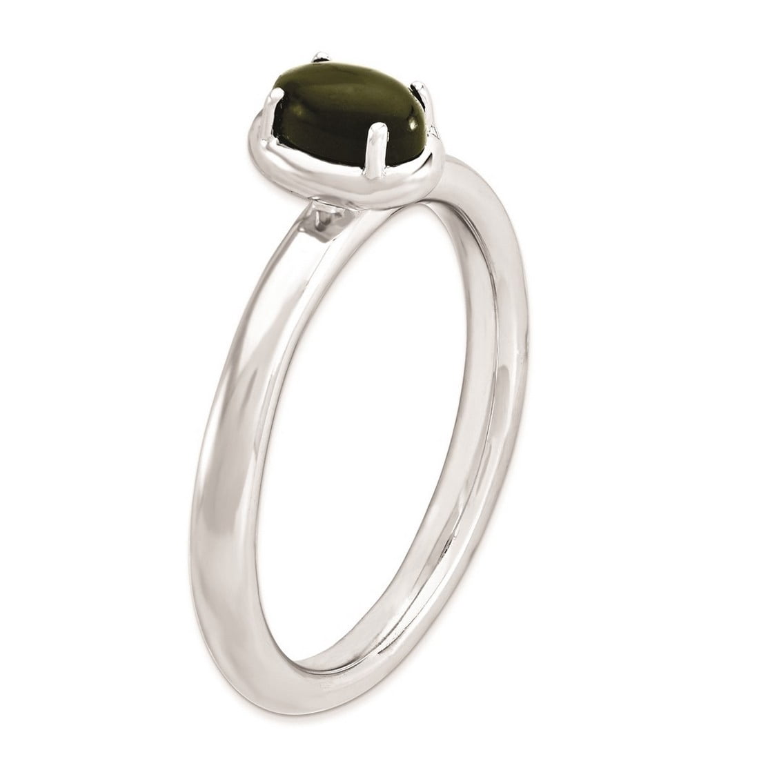 2.25mm 925 Sterling Silver Prong set Stackable Simulated Onyx Polished Ring Size 8 Stackable Ring for Women