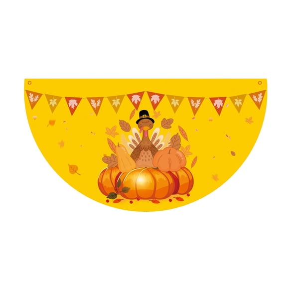 Wmqpnns New Trending Fall Thanksgiving Semicircular Fan Flag Turkey Pumpkin Flag for Indoor Outdoor Decoration Todays Deals Clearance Sale