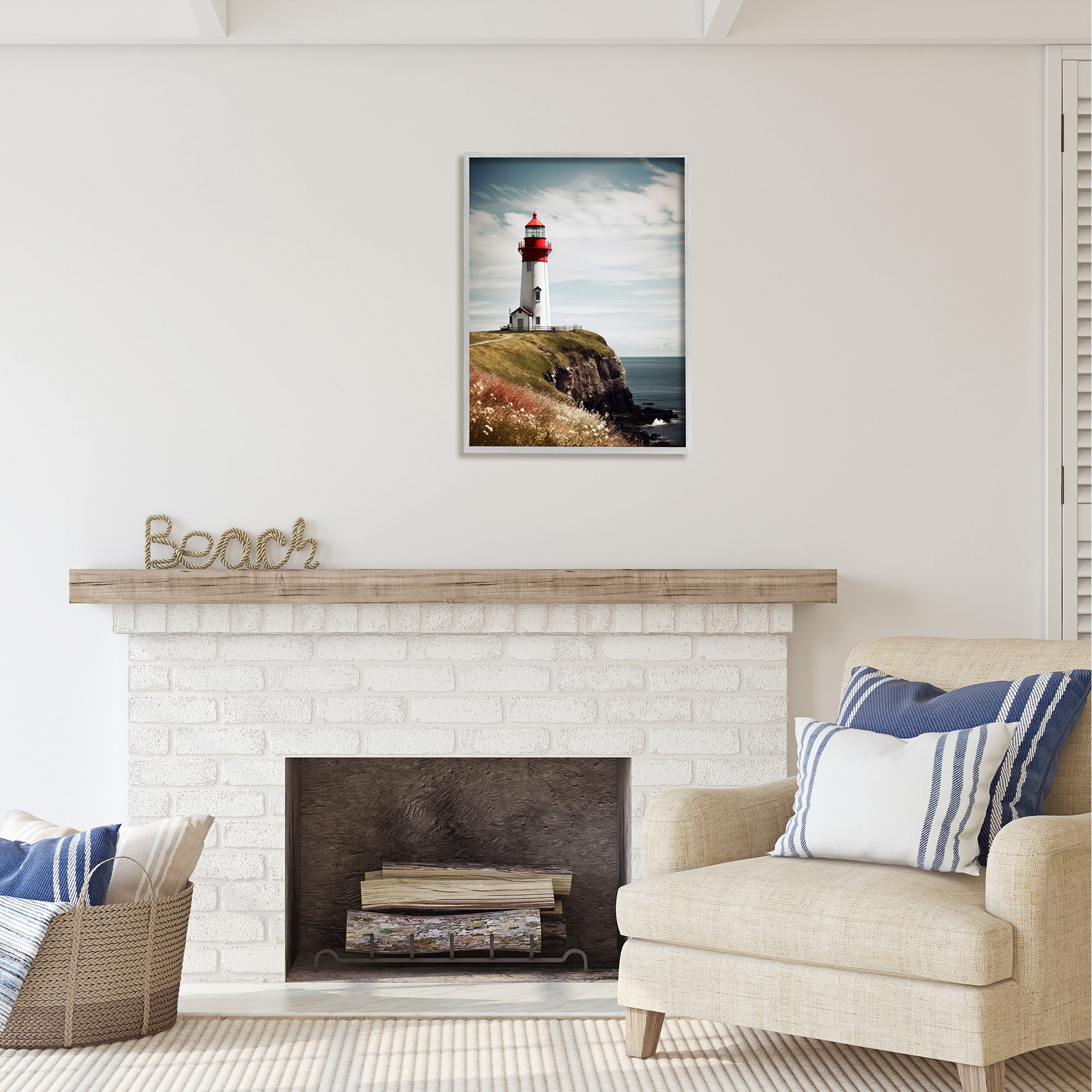 Stupell Industries Lighthouse on High Cliff Landscape Photography Gray Framed Art Print Wall Art, 24 x 30