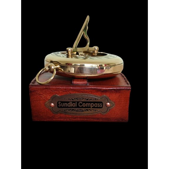 Brass Sundial Compass – Sundial Compass - Sundial Clock – Anniversary Sundial Gift – Valentine’s Sundial Antique (Brass and Leather)