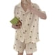 thumbnail image 1 of Pijamas de mujer de manga corta con cuello vuelto y botones con estampado de oso, Top corto para dormir para mujer, pantalones cortos para verano, oso albaricoque XL, 1 of 8