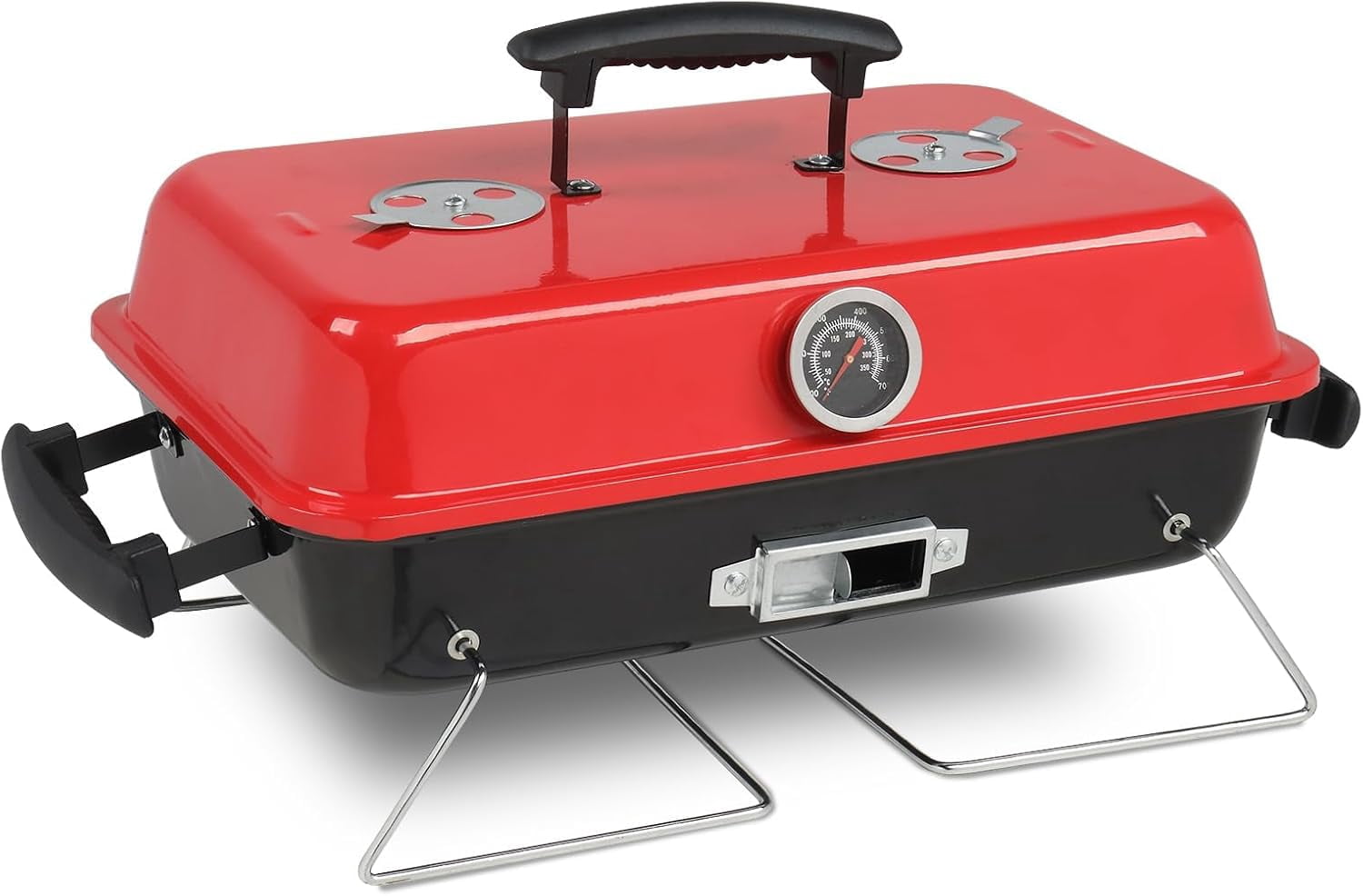 20'' Portable Charcoal Grill with Thermometer & Handle, Metal Compact Tabletop BBQ Grill, Outdoor Cooking Barbecue for Camping Travel Picnic Patio