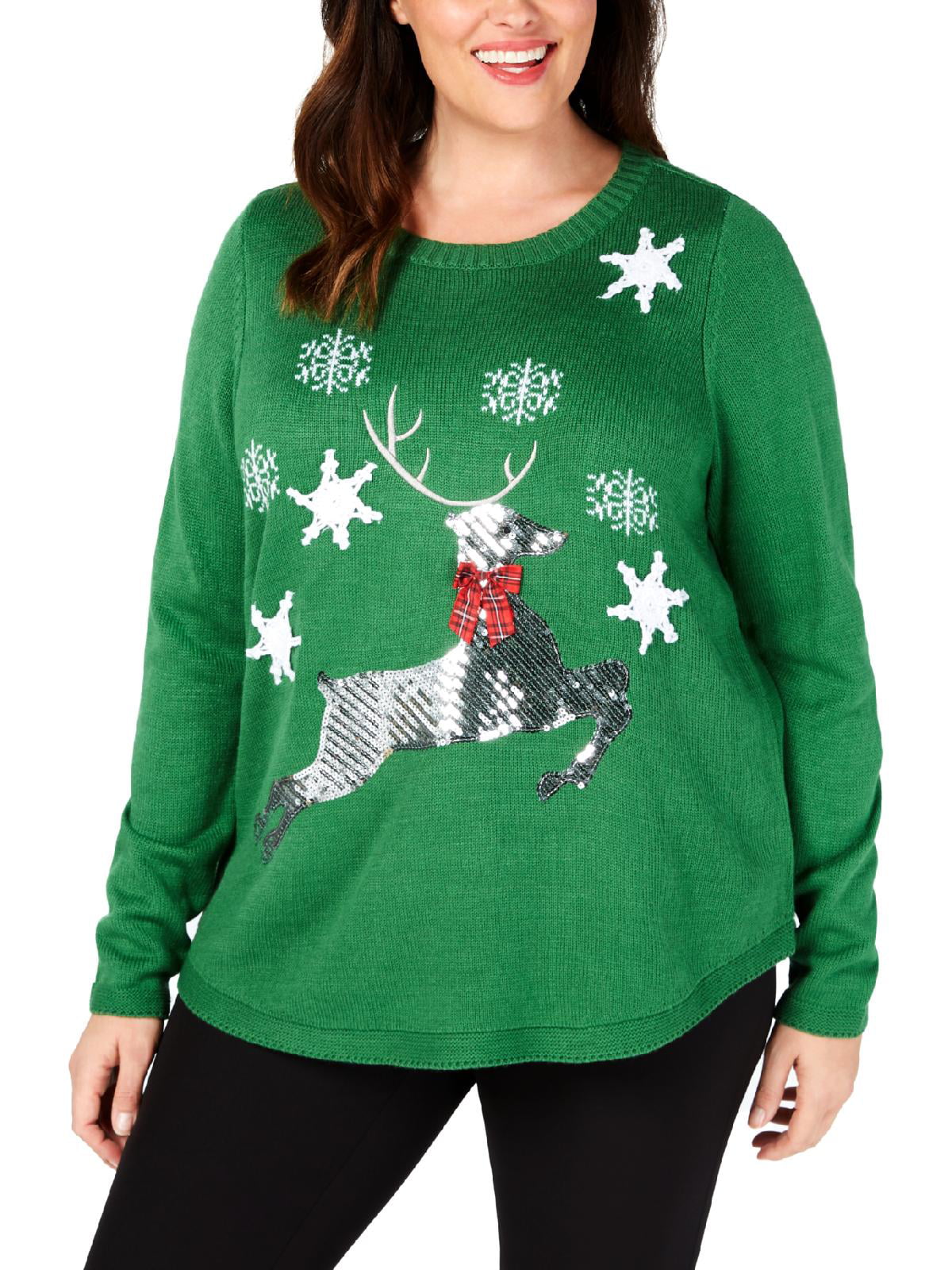 Karen Scott Sequined-Reindeer Holiday Sweater 