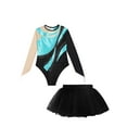 thumbnail image 5 of TiaoBug Kids Girls Ballet Dance Outfits Sparkle Long Sleeve Leotards with Tutu Skirt Figure Skating Performance Costume Turquoise&Black 12, 5 of 7
