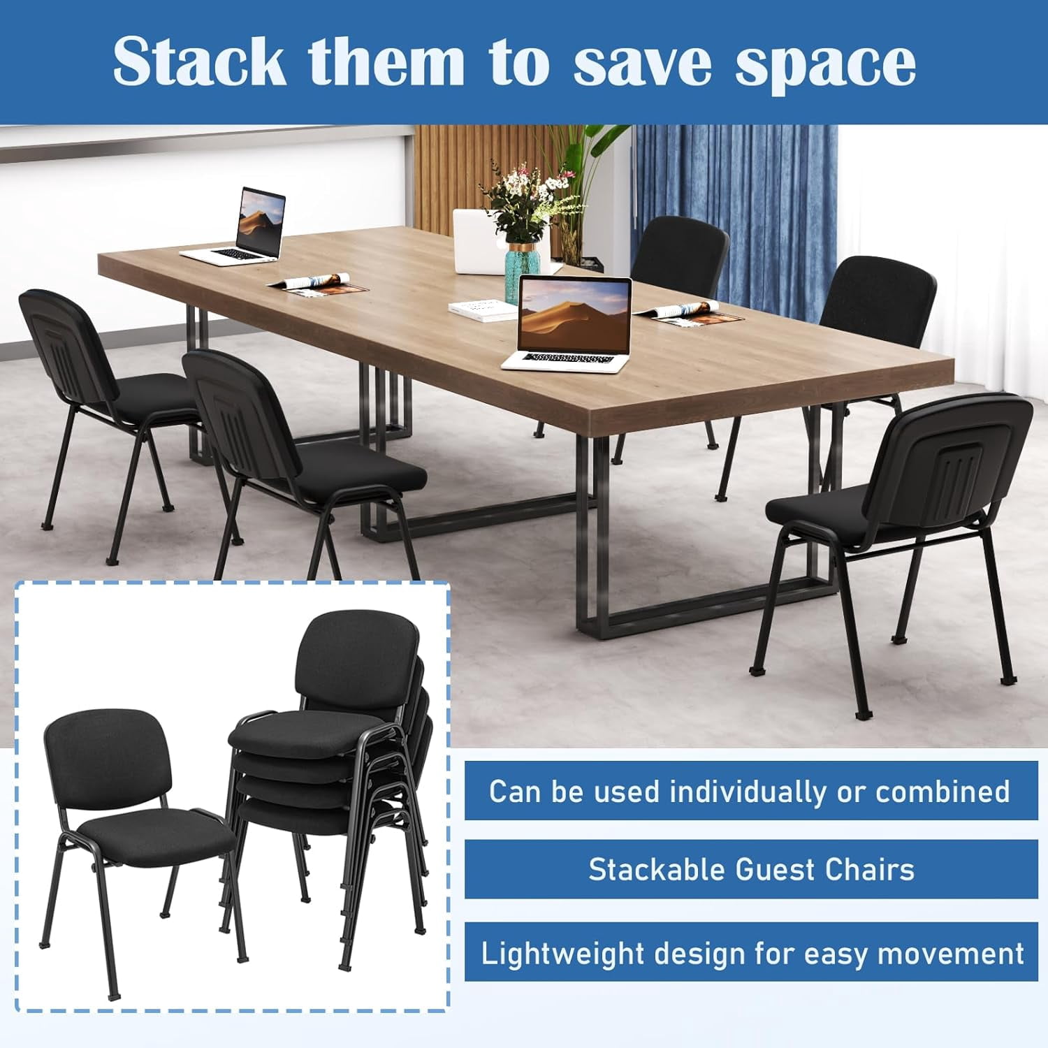 RELAX4LIFE Modern Office Reception Waiting Room Chairs, Stackable, Armless, Padded Seat & Ergonomic Backrest, 330 lbs Weight Capacity