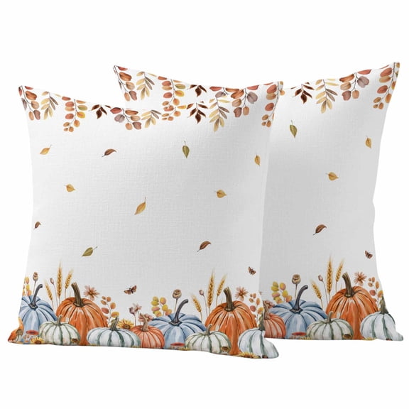Outdoor Pillow Covers 20 x 20 Inches, Thanksgiving Fall Waterproof Throw Pillow Cover Set of 2, Autumn Orange Blue Green Pumpkin Leaf Decorative Square Cushion Covers for Patio/Tent/Couch/Garden