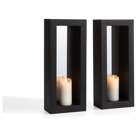 

ZZYY. Set of 2 Vertical Mirror Pillar Candle Sconces with Metal Frame