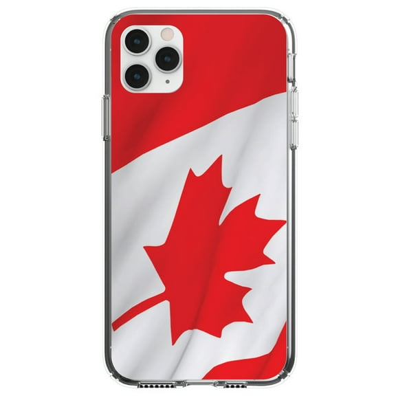 DistinctInk Clear Shockproof Hybrid Case for iPhone 12 / 12 PRO (6.1" Screen) - TPU Bumper, Acrylic Back, Tempered Glass Screen Protector - Red White Canadian Flag Canada - Show Your Love of Canada