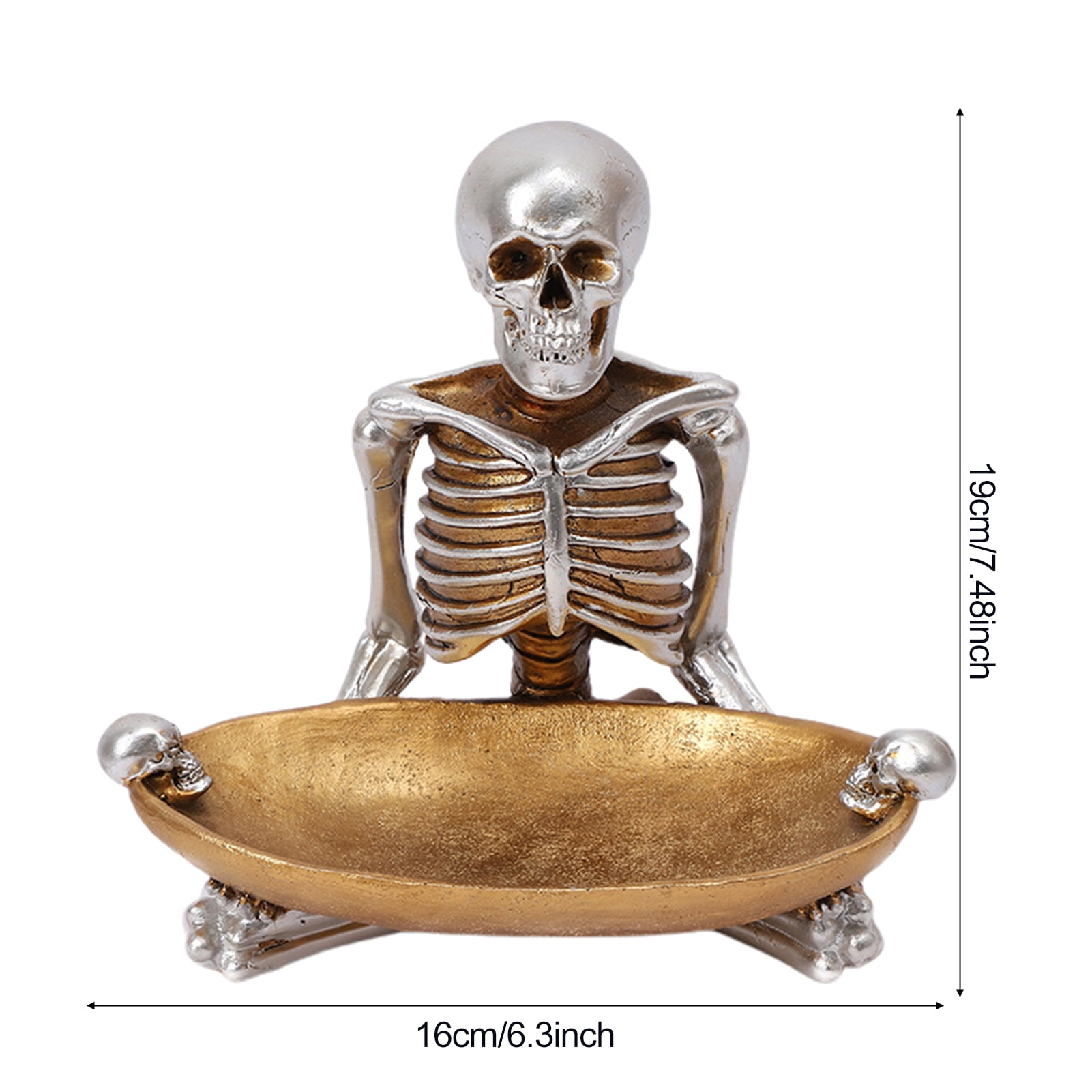 OIUR Skull Storage Tray Halloween Scary Skeleton Candy Bowl Resin Skull Fruit Snack Serving Tray Vintage Jewelry Dish for Home Tabletop Party Bar Decor