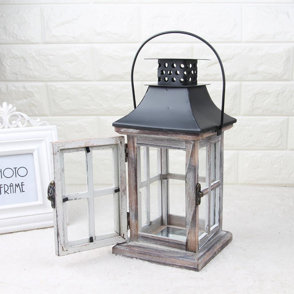 Wood & Metal Lantern Vintage Candle Tea Light Holder Wedding Venue Decoration 