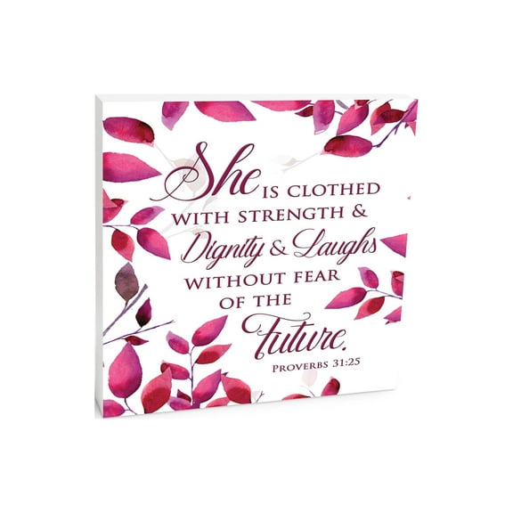 Strength Dignity Future Pink Leaves 10 x 10 Wood Tabletop Sign Plaque