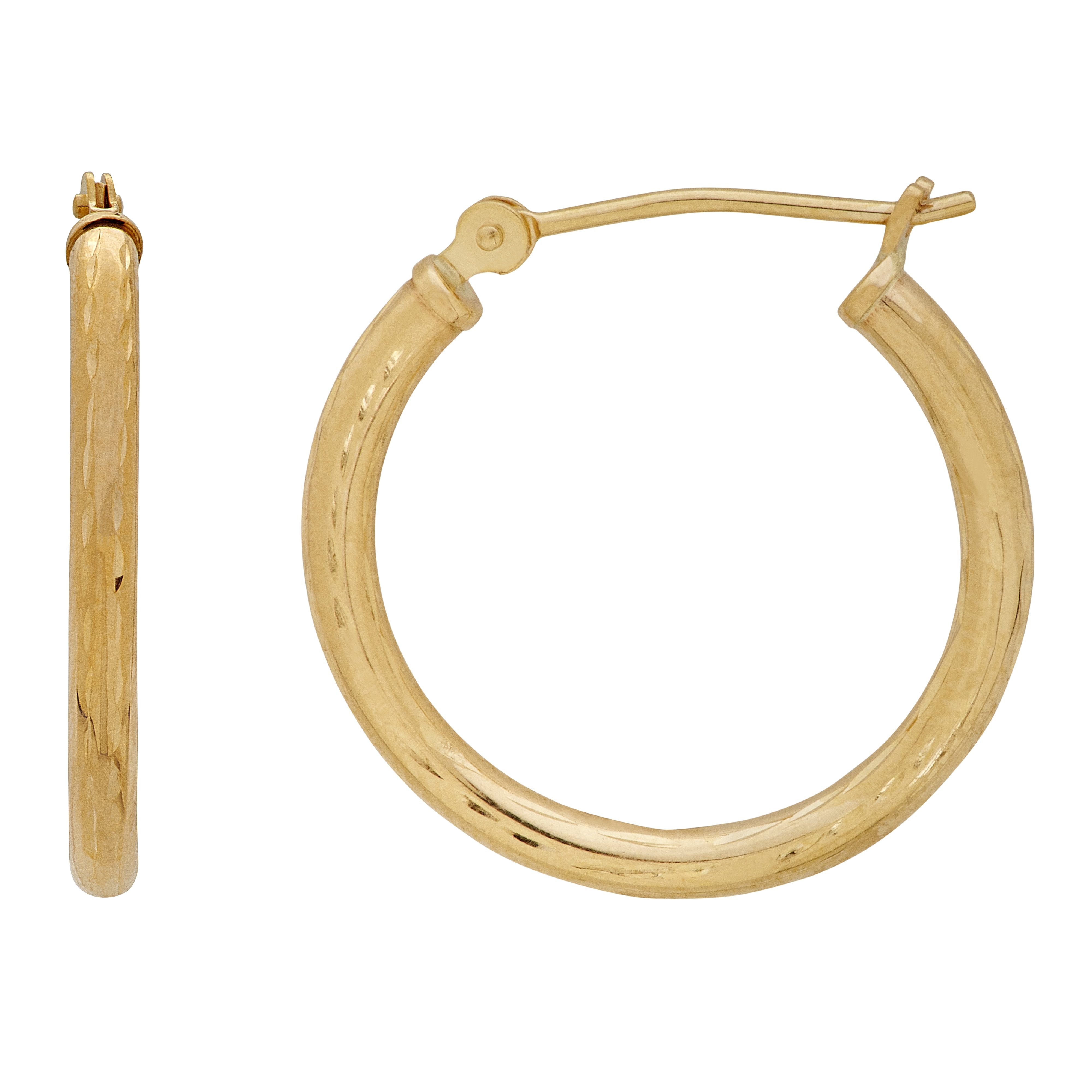 Solid 10k Yellow Gold Diamond-Cut 3mm Round Hoop Earrings