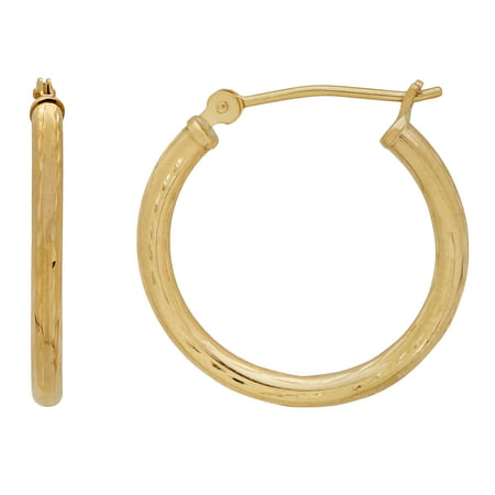 10KT Yellow Gold Diamond-Cut 2x20MM Hoop Earrings