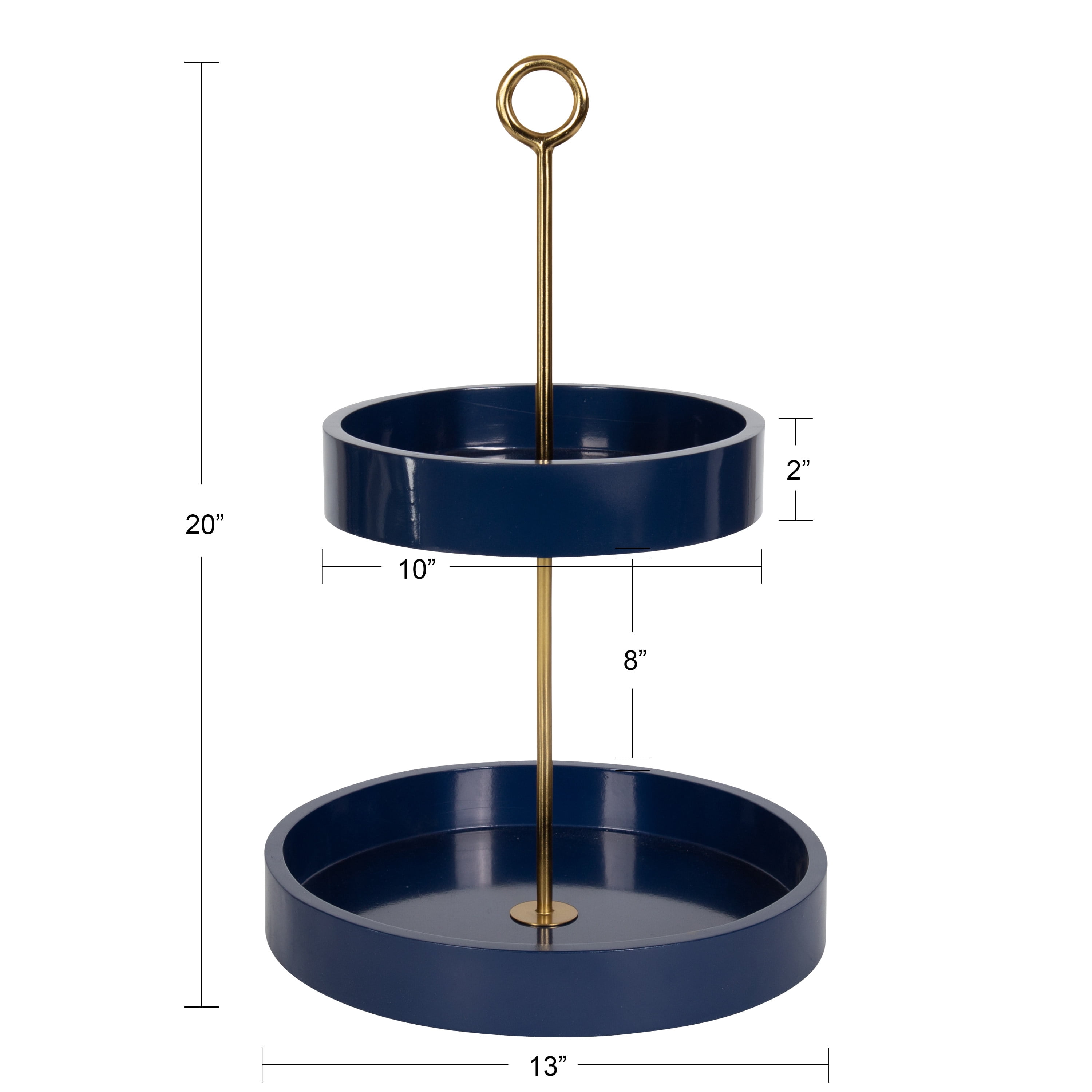 Kate and Laurel Lipton Modern Two Tier Tray, 13 x 13 x 20, Navy and Gold, Glam Decorative Tray