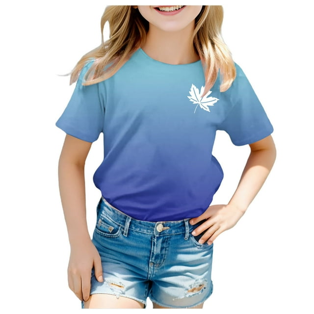 GDREDA Canada T-Shirts Imprimé Drapeau Filles T-Shirt à Manches Courtes Été Col Rond T-Shirt Coupe Décontractée T-Shirts Basiques