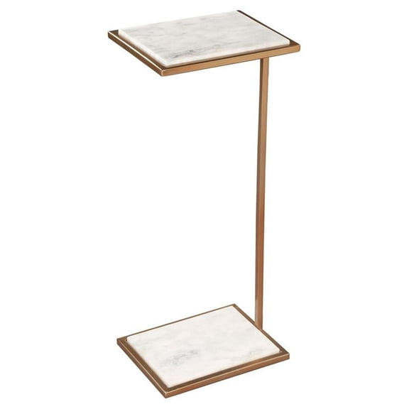 Maklaine 10" Contemporary Marble Side Table in Brass and White
