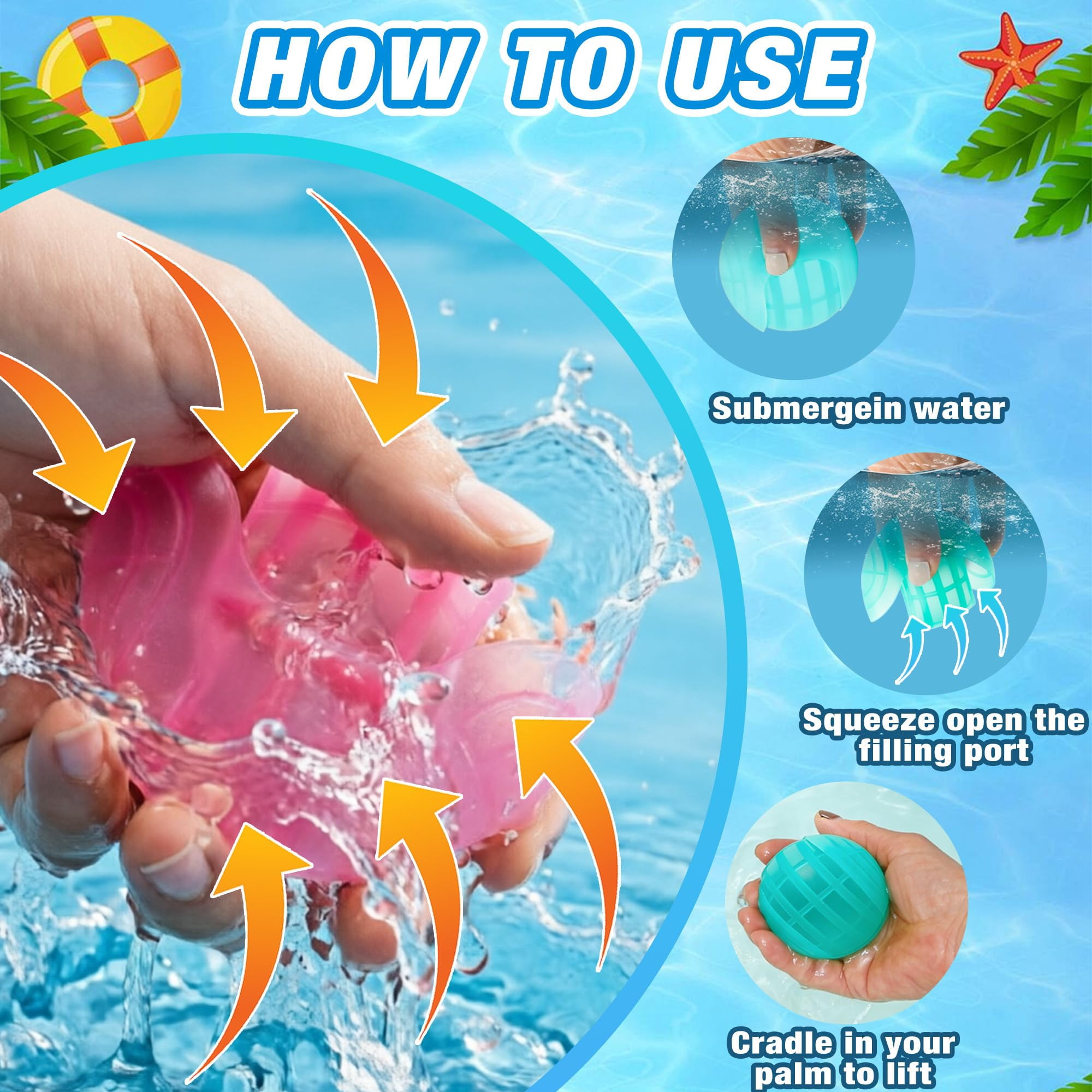 Reusable Silicone Water Balloons 12 Pack Summer Outdoor Pool Backyard Game Toys