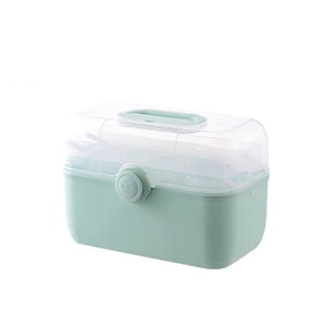 Pill Case with Handle Large 2-layers Drawer Family First Aid Kit Storage Box Household Multi-functional Plastic Container Home Green large
