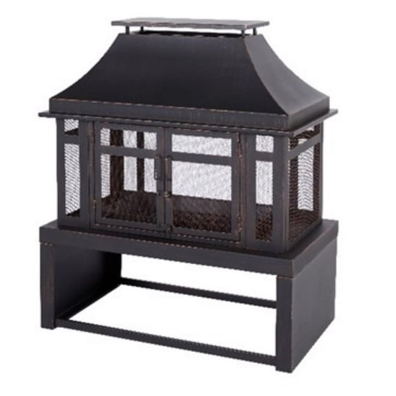 Living Accents Modern Wood Steel Outdoor Fireplace 21.65 in. W X 39.37 in. D