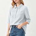 thumbnail image 5 of Mgmyaa Women's Flax Linen Button Shirt Collared 3/4 Sleeve Solid Color Regular Fit Loose for Spring Summer Office and Beach, 5 of 9