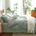 thumbnail image 4 of 3 Pieces Green Gingham Duvet Cover 100% Washed Cotton Plaid Checkered Queen Duvet Cover Set Modern Grid Bedding Set with Zipper Closure Corner Ties, 4 of 6